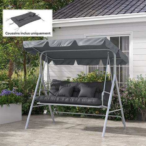 Set di 4 cuscini da esterno per altalena da giardino: 1 cuscino per la seduta, 2 cuscini per lo schienale e 2 cuscini decorativi.