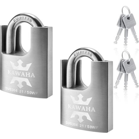 21/50-2PS Cadenas à haute sécurité en acier inoxydable avec enveloppe en acier inoxydable et clé en acier inoxydable pour usage intérieur et extérieur (utilisation intensive, antirouille) (50 (1/5)
