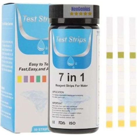 Ulisem Bandelettes de test 7 en 1 pour aquarium, test de pH nitrite, nitrate, dureté totale, chlore libre, alcalinité, carbonate, eau salée précise, eau douce d'aquarium - Lot de 100 (1/4)