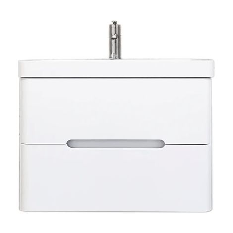 Meuble salle de bain suspendu 80 cm blanc brillant avec vasque lavabo et plan résine, solution rangement moderne pour aménagement salle d’eau élégante (1/5)