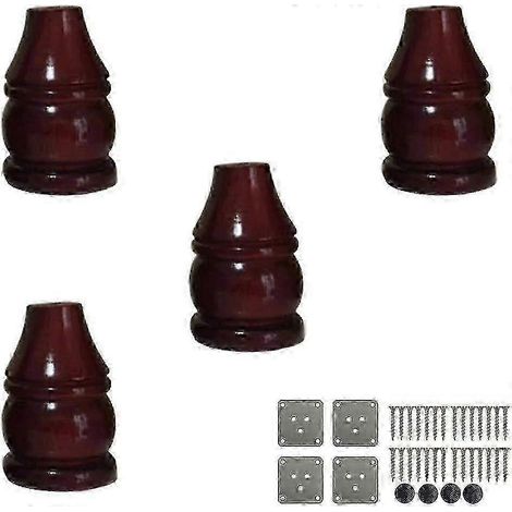 Quatre pieds de meuble en bois massif, embouts ronds, avec plaque de fixation et vis, compatibles avec canapés, armoires, meubles TV, etc., Version B 0313 (1/5)