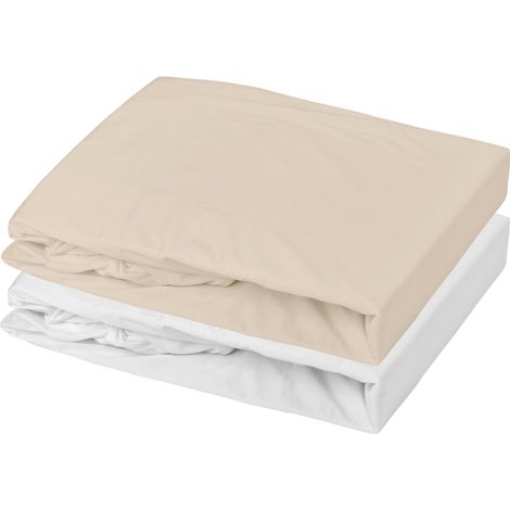 Lot 2 draps-housses extensibles coton pour lit bébé Beige 70x140x17 cm