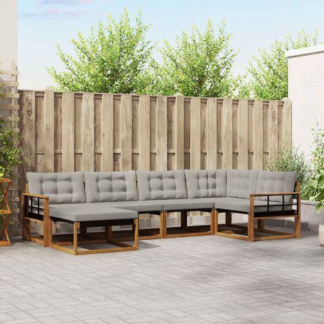 Outdoor-Sofagarnitur mit Kissen 6 pcs Natürlich und Hellgrau