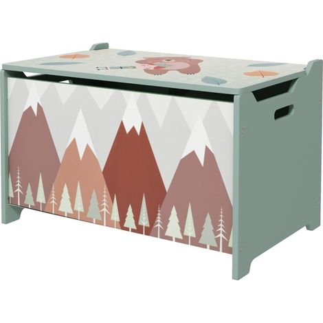 Baúl infantil para juguetes con tapa abatible de madera 60 x 37 x 39 cm verde HOMVRA (1/5)