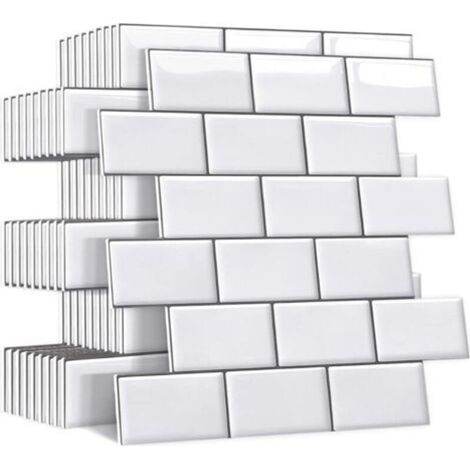 Plus épais Credence Adhesive pour Salle de Bain, Faux Carrelage Adhesif Mural Blanc Credence Adhesive, ImperméAble Metro 3d Dalle PVC Adhesive Murale, 10 Pièces-Couleurs différentes (1/5)