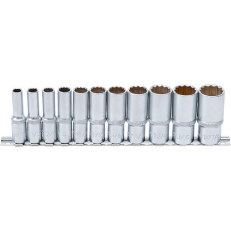 BGS juego de vasos de doce caras, profundo, cuadradillo interior de 10 mm (3/8") tamaños en pulgadas, 11 piezas - 6859