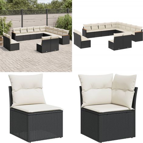 Salon de jardin avec coussins 13 pcs noir résine tressée - Ensemble Salon De Jardin - Mobilier Extérieur - Résine Tressée - Fauteuil De Jardin - Table Basse - Home & Living (1/5)