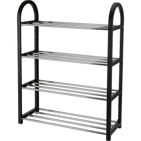 Metall Schuhregal in schwarz - 65 x 50 cm - Schuhständer für 8 Paar Schuhe - Metallregal Ständer für Schuhe Schuhablage Schuhschrank Schuhgestell Badregal