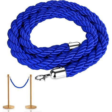 Corda di sicurezza con chiusura, 1,5 m, blu, con gancio in acciaio inox, corda cerimoniale, per hotel, supermercati e altri luoghi pubblici. (1/5)