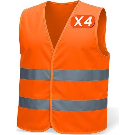 XL Gilet securite 4 pièces pour hommes & femmes respirant gilet reflechissant velo, veste de chantier, gilet de securite reflechissant (1/5)