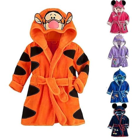 Peignoir à capuche pour enfant, en polaire chaude, motif Tigre jaune, 3-4 ans (1/5)