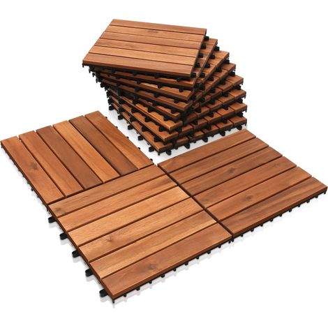 SWANEW Piastrelle di legno 44 piastrelle Terrazza piastrelle 4㎡ piastrelle da pavimento acacia 30x30 cm Coperchio di piastrella di drenaggio resistente alle intemperie. (1/5)