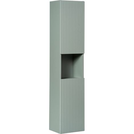 Ac-Deco – Colonne de salle de bain vert sauge – H 140 x L 30 x P 25 cm – 4 étagères – Façades en bois MDF 16mm (1/5)