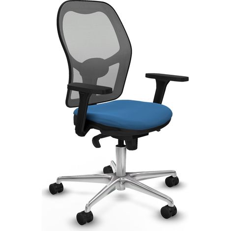 Jorquera sincro malla gris similpiel azul claro brazos 3D base aluminio ruedas 65mm nailon (1/5)