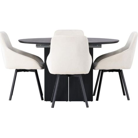Matilda ensemble pour salle à manger table à manger avec rallonge noir 4 chaises beige. (1/3)