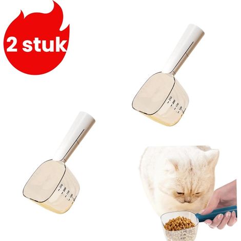 Ensemble de 2 cuillères doseuses pour croquettes de chat et de chien avec tasse graduée pour aliments pour animaux blanche (1/5)