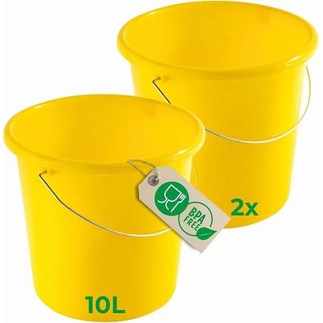 2 pièces seau 10L jaune avec échelle de mesure - seau de nettoyage 10 litres 28,5 cm Pratique et polyvalent avec échelle pour la maison et