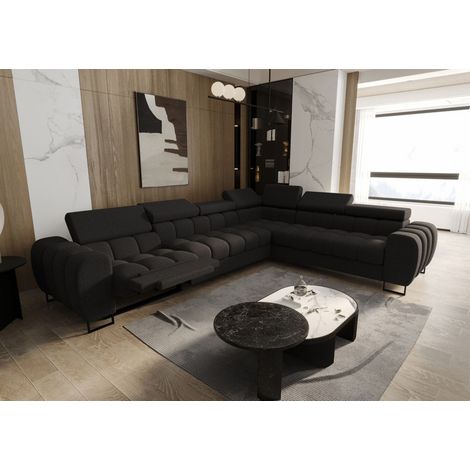 Ecksofa Schlafsofa BASTIEN RELAX in Stoff Gemma Dunkelgrau Ottomane Rechts