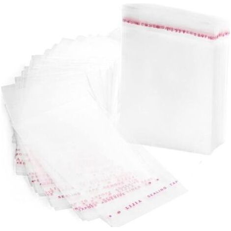 AHLSEN Pack of 100 Clear Plastic Cellophane Bags with Adhesive Closure 8 x 12 cm (1/5)