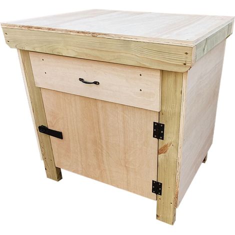 Wooden MDF top storage workbench with lockable cupboard and drawers (V.4)  (H-90cm, D-70cm, L-90cm)