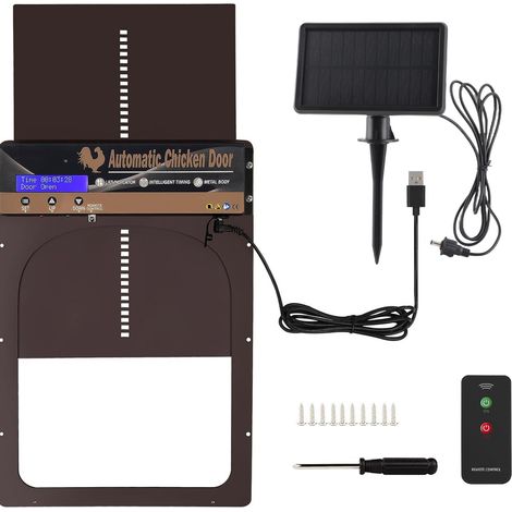 Ortviai Porte Automatique pour Poulailler Solaire avec Télécommande, Capteur de Lumière et Minuterie – Aluminium et Acier – 32,5 x 24,1 cm