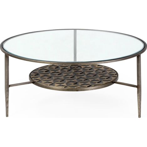 Table à café doré antique en métal et verre avec plateau décoratif - doré antique et verre transparent (1/3)