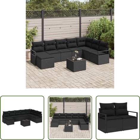 vidaXL Mobilier extérieur - Ensemble de Canapés avec coussin 9 pcs Noir polyrotin (1/5)