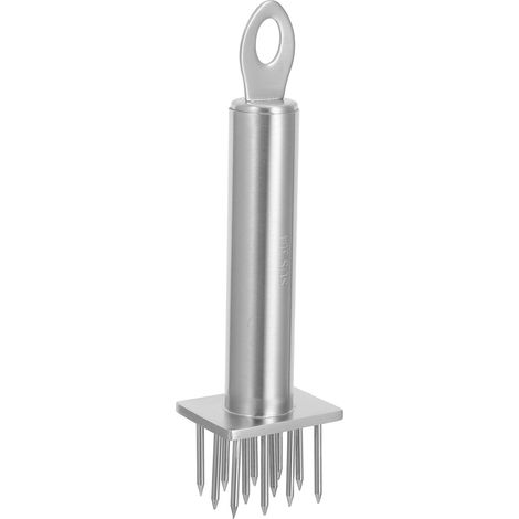 Maillet à viande en acier inoxydable avec lame en forme d'aiguille, adapté aux steaks et à la volaille, manche ergonomique.