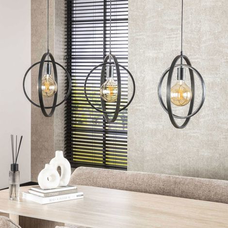 Suspension 3 lampes 130x40x150 cm en métal gris foncé - SYBIL