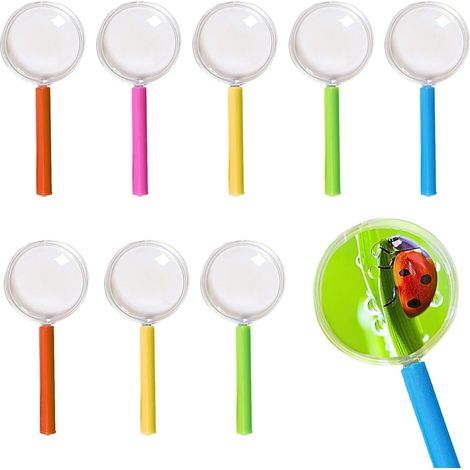 Sollbry 9 Pièces Loupe de Lecture, Loupes en Plastique Loupe avec Poignée pour Livres Scientifiques Journaux Insectes Lecture Observation et Travaux Manuels (1/5)