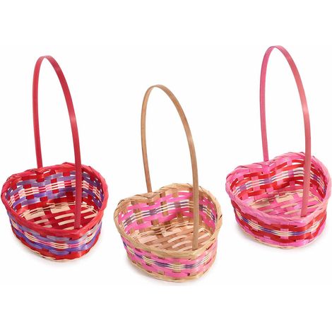 Cestini in bambù colorato a forma di cuore con manico, per San Valentino, set da 9 pezzi, cm19x20x8H (con manico35)