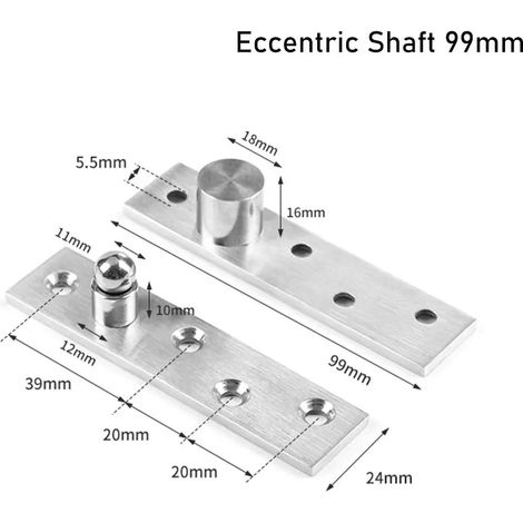 Charnière pivotante de porte (axe excentrique 99 mm) en acier inoxydable, axe de positionnement haut/bas, robuste, rotation à 360°. (1/5)