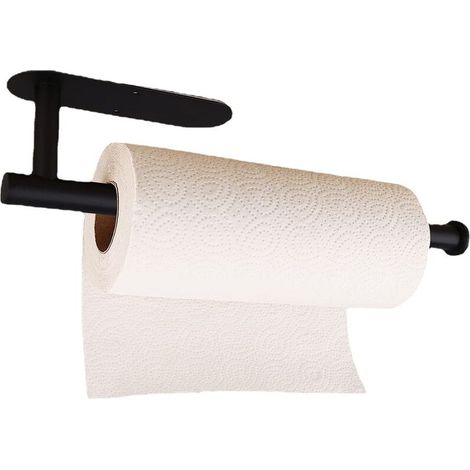 royaluxe - Support à Essuie-Tout Version Etendue Forage avec Porte-Rouleau de Papier Toilette Autocollant 3M Toilette avec Cuisine Peut Etre Placé Horizontalement ou Verticalement Etanche - Le Noir (1/5)
