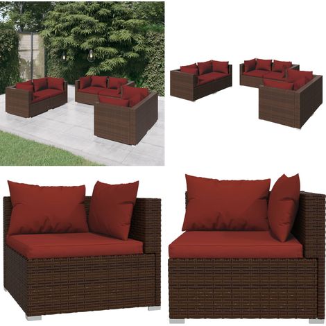 Set Divani da Giardino 6 pz con Cuscini in Polyrattan Marrone - Divano angolare - Rattan