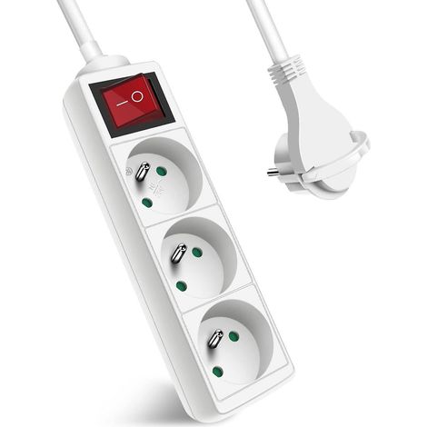 multiprise 3 Prises Avec Interrupteur Fiche Plate, Bloc 3 Prises, Rallonge 1.5m 230 V Avec Scurit Enfant (1/5)