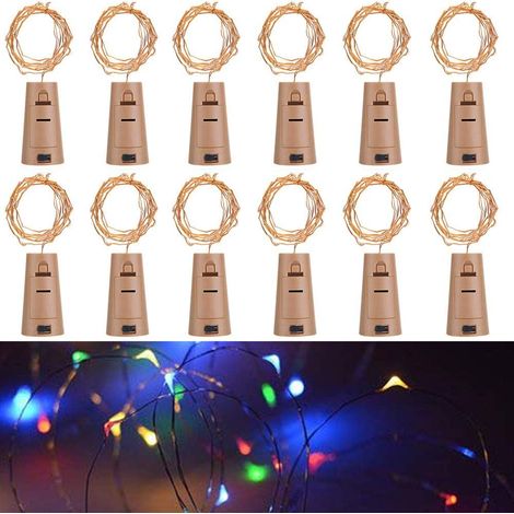 Set mit 12 LED-Flaschenkorken-Lichterketten, RcStarry 1M 10 LED-Flaschenlichter, Kupferdraht-Lichterkette für DIY-Dekorationen, Partys, Grillabende, Gärten, Schlafzimmer, Weihnachten, Halloween (Bunt) (1/3)