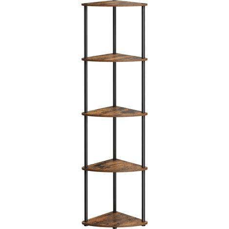 Étagère d'angle 5 niveaux – Dimensions 38,3 x 27 x 139 cm – Charge max 50 kg – Montage ultra-rapide sans outils – Marron rustique