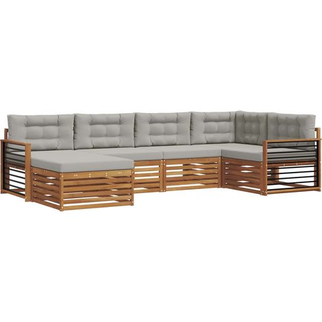 Outdoor Sofa Set with Cushion 6 pcs Natural and Light Grey vidaXL