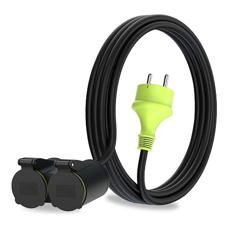 Extension Cable with Sockets for Outdoor Use Cable H05RR-F3G 1.5 mm² Double Extension Sockets Outdoor Way Electric Extension Cable Black/Green (1/3)