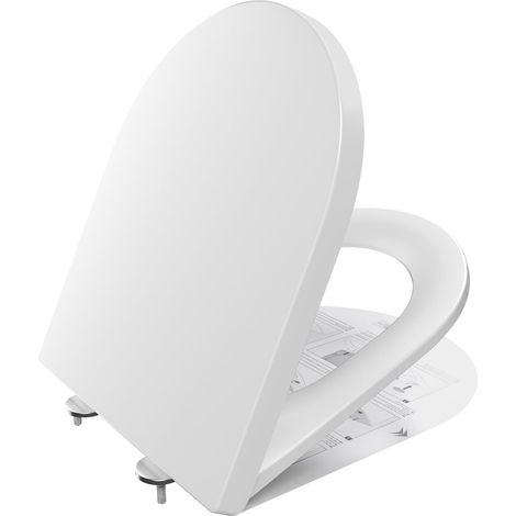Abattant WC avec Frein de Chute Forme D, Couvercle WC Blanc, Lunette WC, Siège Toilette Famille, Lunette WC avec Fermeture Douce, Abattant WC Déclipsable, Siège WC Facile à Nettoyer- Série DERW (1/5)