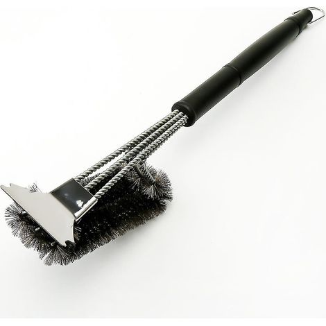 brosse Gril, Manche Extra Long, Poils En Acier Inoxydable, Pour Grils, Brosse Avec Tte De Brosse Longue 3 Voies Et Grattoir, Pour Grils, Grils (1/5)