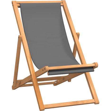 Chaise de plage pliable - Chaise d'extérieur pour terrasse/jardin Bois de teck solide Gris BV538599 - BonneVie (1/5)