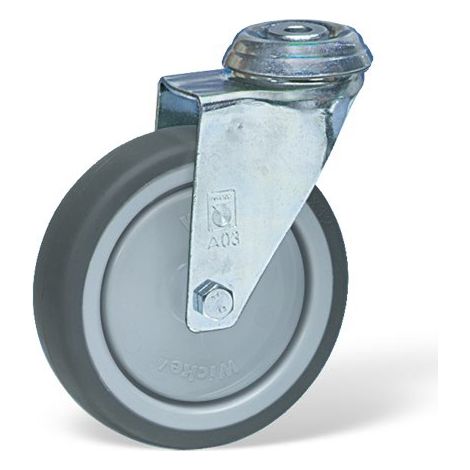 Roulette à oeil 10 mm pivotante diamètre 125 mm Caoutchouc Thermoplastique GRIS roulements à billes - 100 Kg
