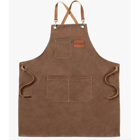 (marron)Tablier en toile, tablier de travail pour hommes et femmes, tablier de chef avec bretelles réglables et 3 poches, tablier de serveur, de cuisine, de pâtisserie, d'artiste, de peinture, dos (1/4)