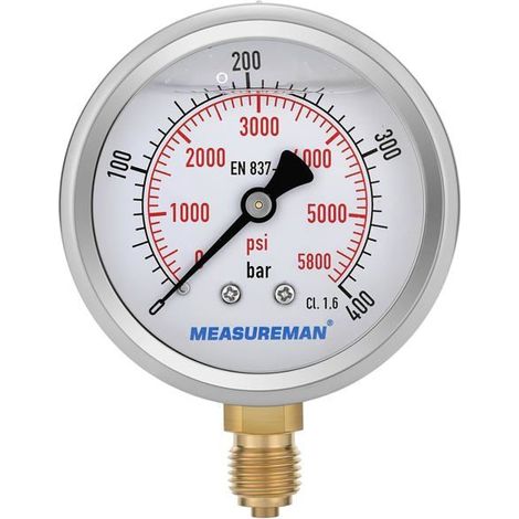 Manomètre à glycérine 1 unité Acier inoxydable 304 Mesure 0-400 bar Hydraulique et industrie (1/5)