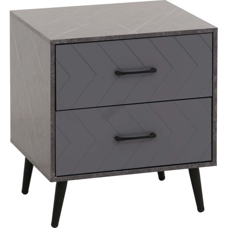 Table de nuit HWC-N89, table d'appoint, tiroir à chevrons Bois mélaminé, 55x48x40cm aspect marbre gris (1/5)