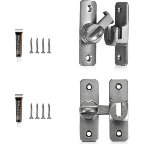 Verrou de Porte Coulissante 2 Pièces, Loquet en Alliage d'Aluminium - Verrouillage 90° et 180°, Installation Vis ou Adhésif, pour Porte Intérieure, Placard (1/5)