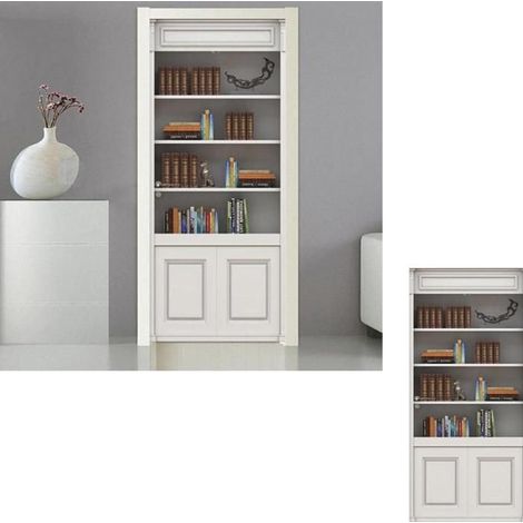Aufkleber für Türfoto, Trompe-l'Œil, Holzregal-Bibliothek 77x200 cm - 3D-Effekt-Türaufkleber, dekoratives Poster
