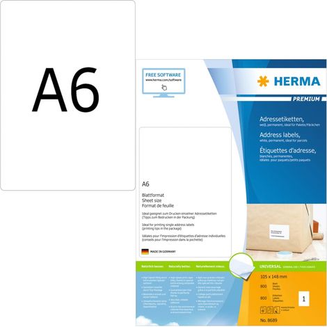 Etichette per Indirizzo Permanenti A6 105x148mm 800 Fogli Bianco HERMA (1/3)