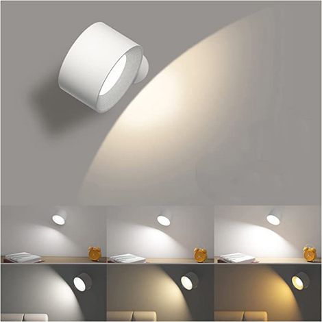 Appliques murales LED, lampes murales rechargeables, 3 températures de couleur et 3 niveaux de luminosité, boule murale magnétique rotative à 360° (1/5)